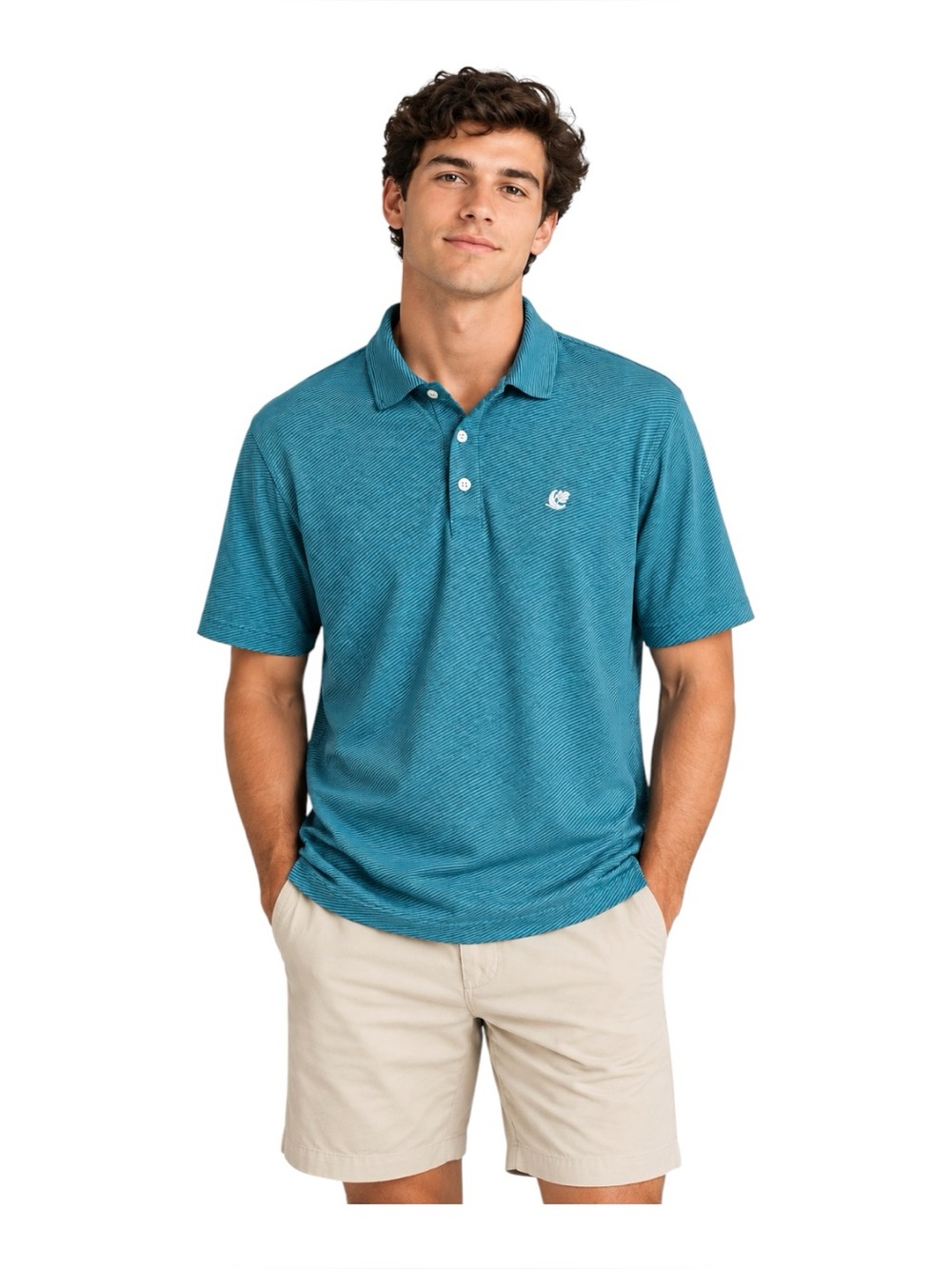 Dunning Golf Performance Polo Shirt Mens Medium Blue Green Stripe Embroidered